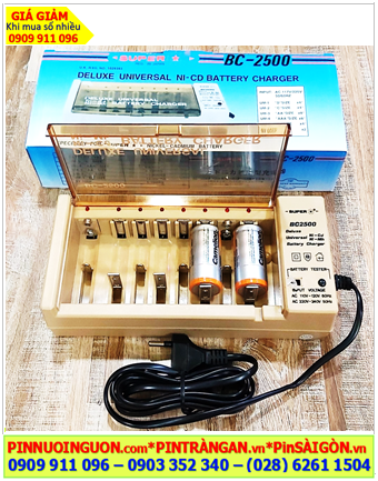 Super BC-2500, Bộ sạc 4viên Pin trung C 1.2v -Kèm sẳn 2 Pin sạc Camelion NH-C2500BP2 (C2500mAh-1.2v)